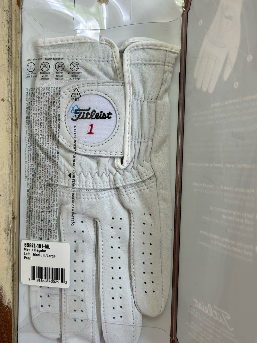 Titleist White Left-Hand Golf Glove with Red Accent